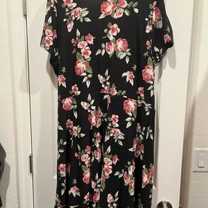 Plus size Black floral dress, faux wrap